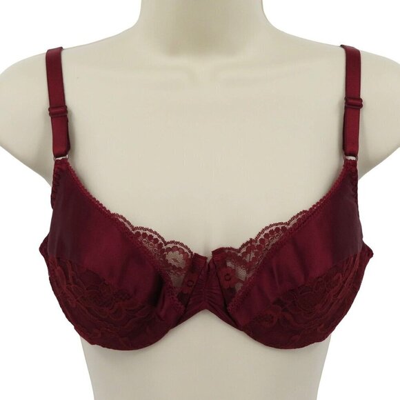 Maidenform 36B 9287 Lovely Lace Secret Red Flower Lace Underwire Bra Satin VTG - Picture 1 of 13